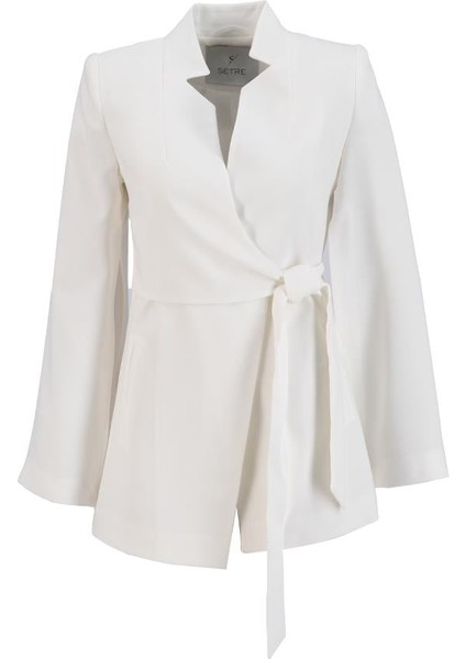 Ekru Dar Kalıp Kol Detaylı Belde Bağlama Detaylı Ceket modelleri