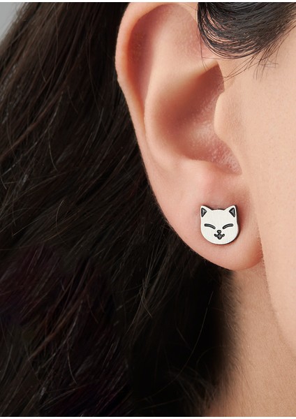 Anime Kedi Gümüş Küpe