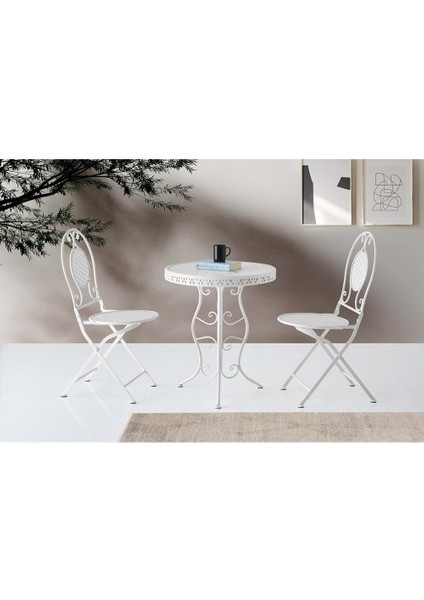 Mobilgen Beyaz 2 Adet Sandalyeli Ferforje Bistro Masa Takımı