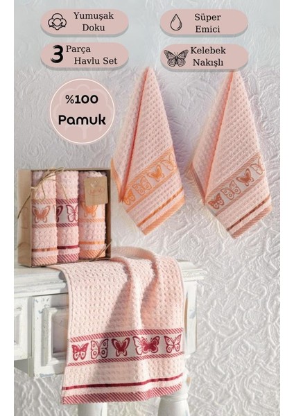 Mutfak Havlu Seti 3’lü Jakarlı Pamuk Butterfly fiyatları