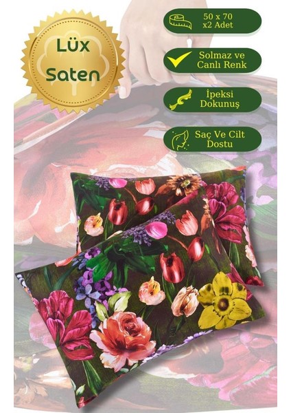 Yastık Kılıfı 2’li Saten Zarif Dokunuş Baskılı