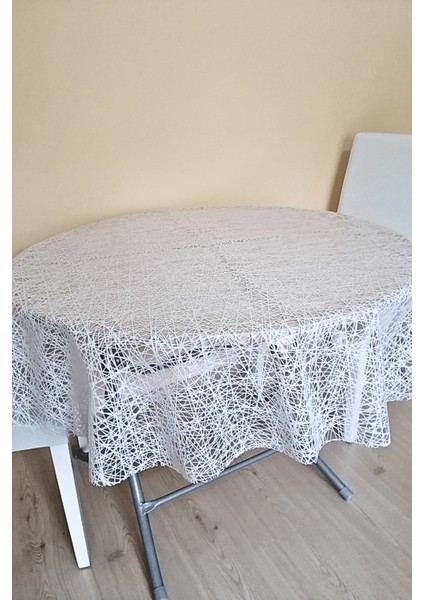 Üstü Şeffaf Muşamba Kaplama Dantel Görünüm Yuvarlak Masa Örtüsü -137 cm Çap -Beyaz Renk-Hsr fiyatları