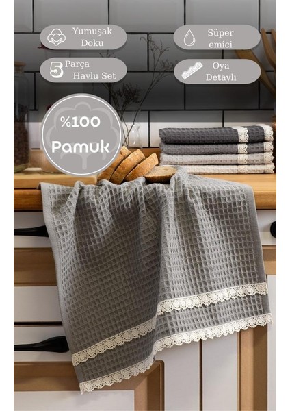 Mutfak Havlusu 40X60 cm 5’li Set Torshon Güpürlü Kopenaki fiyatları