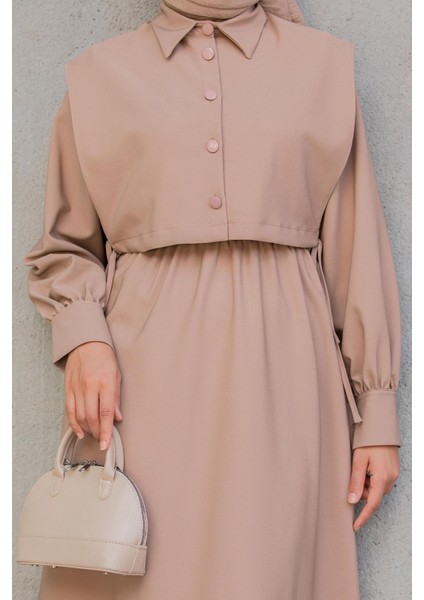 Double Krep Üst Cepken Detay Elbise-Taba fiyatları