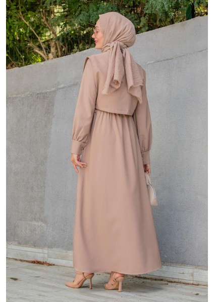 Double Krep Üst Cepken Detay Elbise-Taba modelleri