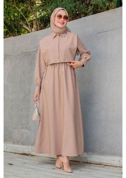 Double Krep Üst Cepken Detay Elbise-Taba fırsatları