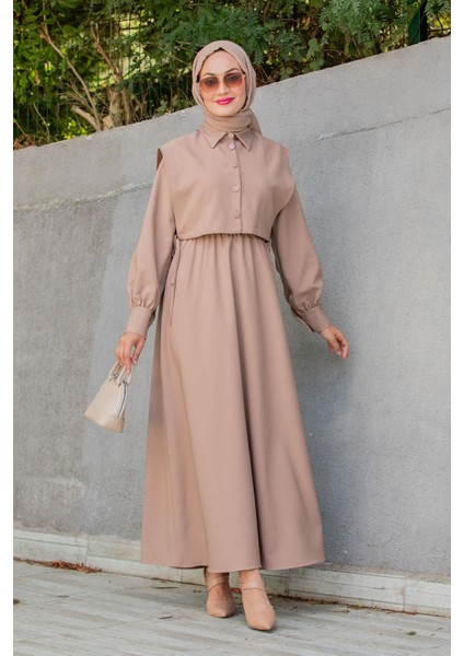 Double Krep Üst Cepken Detay Elbise-Taba indirimleri