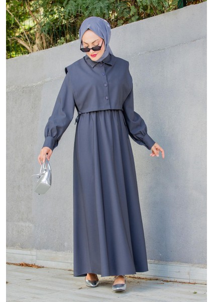 Double Krep Üst Cepken Detay Elbise-Ant fırsatları