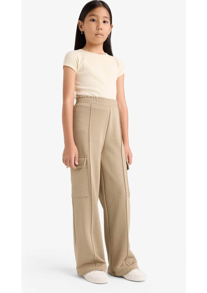 Kız Çocuk Beli Lastikli Wide Leg Kargo Eşofman Altı modelleri