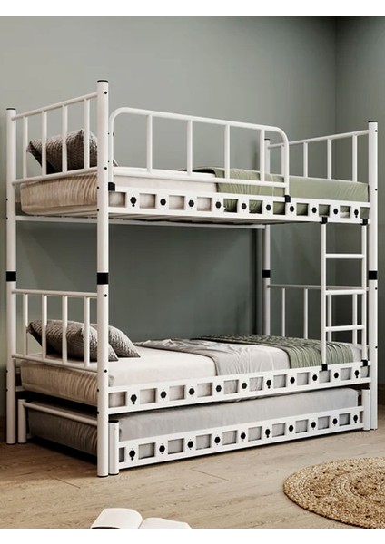 Argimo Zambak Yavrulu Genç Çocuk Odası Metal Ranza ve Karyola 90 x 190 Beyaz