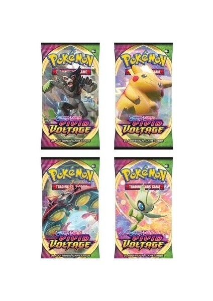 Pokemon Sword & Shield Vivid Voltage Oyun Kartı ve Pokemon Kart Koruma Çantası (4 Paket Bir Arada)