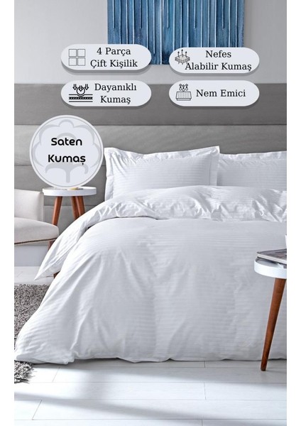 Beyaz Otel Tipi Pamuk Saten Çift Kişilik Nevresim Takımı