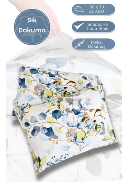 Yastık Kılıfı 2’li Flora Percale Baskılı %100 Pamuk 50X70 cm