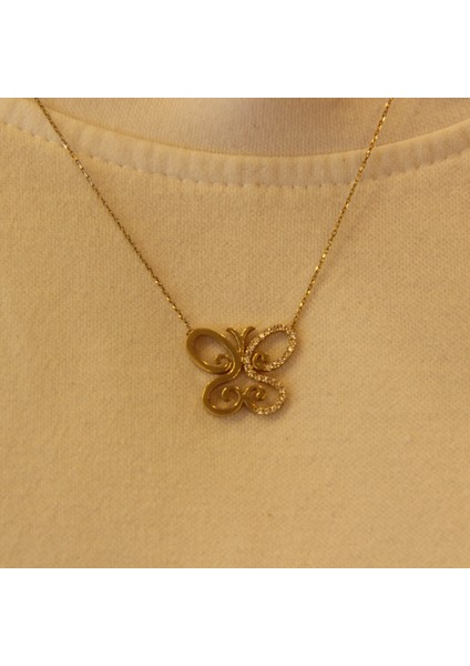 14 Ayar Altın Taşlı Kelebek Kolye