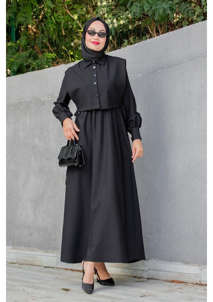 Double Krep Üst Cepken Detay Elbise-Siyah indirimleri