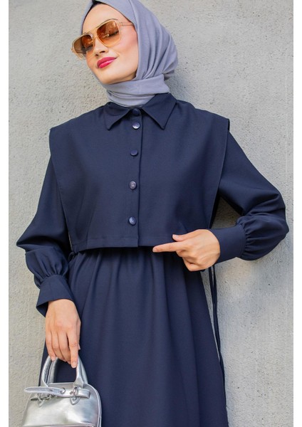 Double Krep Üst Cepken Detay Elbise-Laci fiyatları