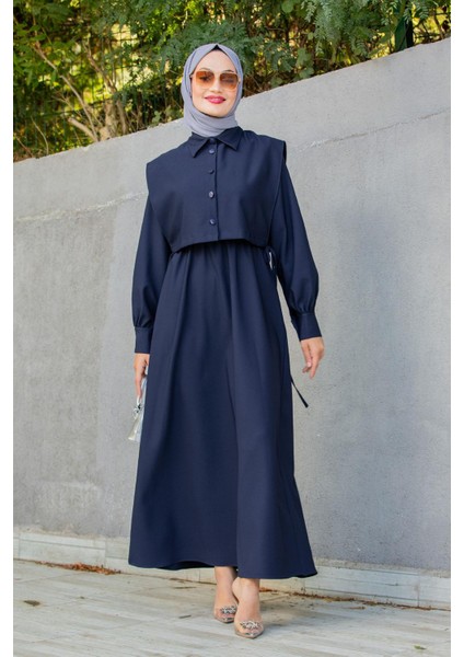 Double Krep Üst Cepken Detay Elbise-Laci indirimleri