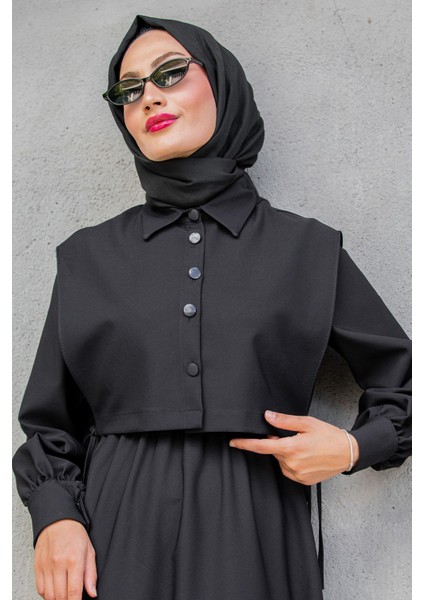 Double Krep Üst Cepken Detay Elbise-Siyah fiyatları