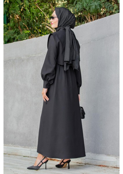 Double Krep Üst Cepken Detay Elbise-Siyah modelleri