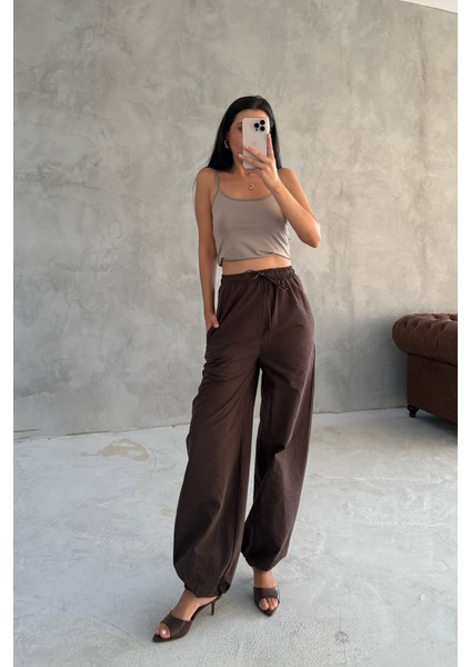 Kahve Paçası Lastikli Balon Pantolon modelleri