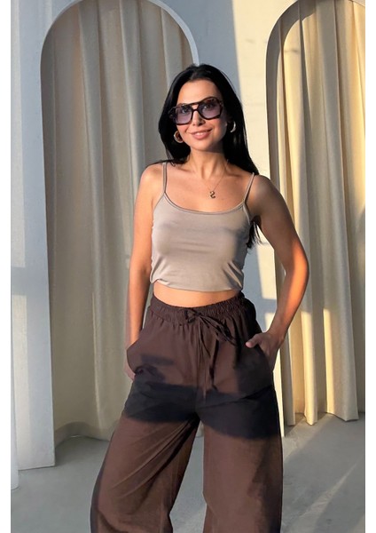 Kahve Paçası Lastikli Balon Pantolon fırsatları