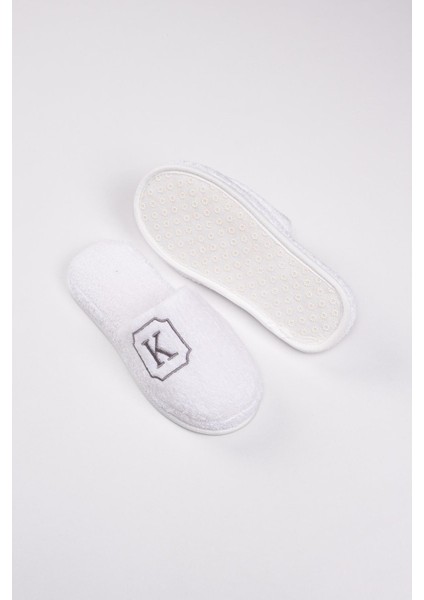 K Harf Nakışlı Banyo Ve Ev Havlu Terliği – %100 Pamuk Kaymaz Kalın Taban fiyatları