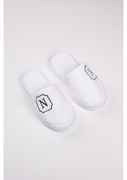 N Harf Nakışlı Banyo Ve Ev Havlu Terliği – %100 Pamuk Kaymaz Kalın Taban