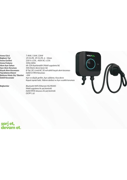 22KW Elektrikli Araç Şarj İstasyonu (5M Kablolu) modelleri