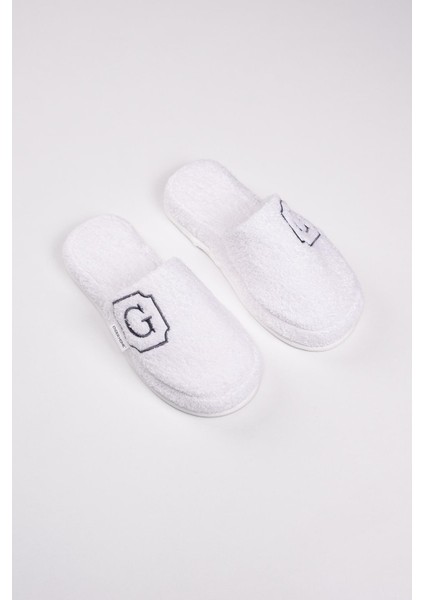 G Harf Nakışlı Banyo Ve Ev Havlu Terliği – %100 Pamuk Kaymaz Kalın Taban