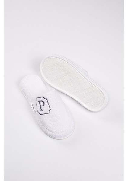 P Harf Nakışlı Banyo Ve Ev Havlu Terliği – %100 Pamuk Kaymaz Kalın Taban fiyatları