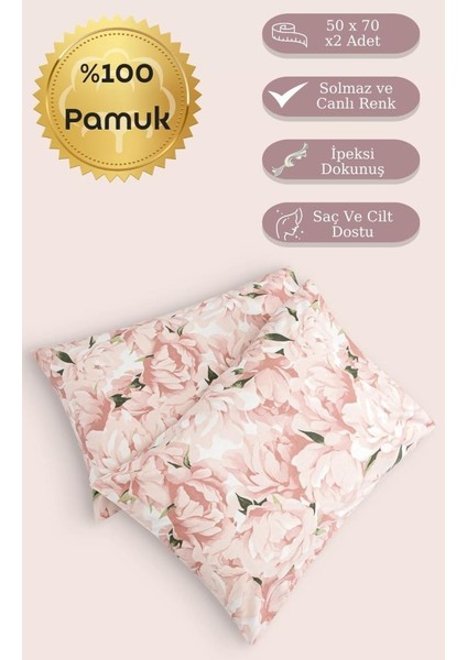 Yastık Kılıfı 2’li Mariel Percale Baskılı %100 Pamuk 50X70 cm