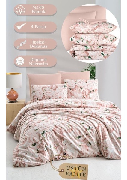 Nevresim Takımı Çift Kişilik Mariel %100 Pamuk Percale Zarif Baskılı