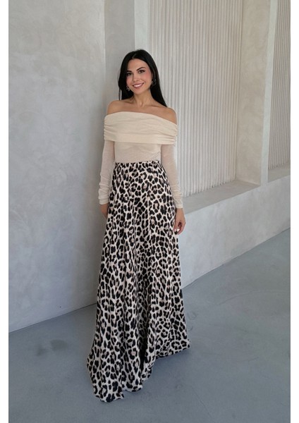 Leopar Desen Maxi Saten Etek