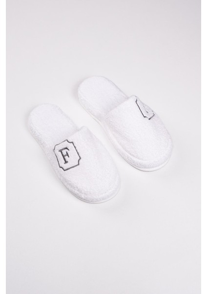 F Harf Nakışlı Banyo Ve Ev Havlu Terliği – %100 Pamuk Kaymaz Kalın Taban