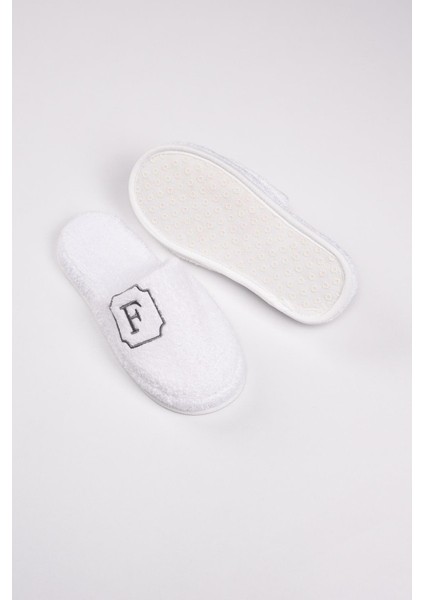 F Harf Nakışlı Banyo Ve Ev Havlu Terliği – %100 Pamuk Kaymaz Kalın Taban fiyatları