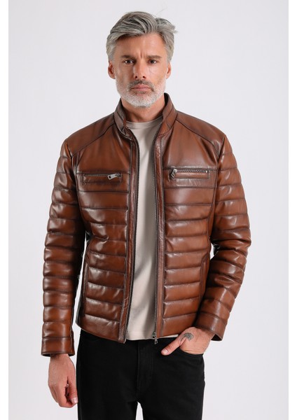 Leandro Erkek Şişme Deri Mont