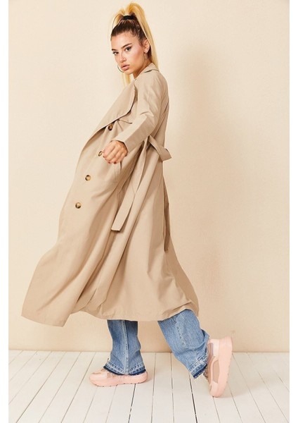 Kruvaze Yaka Trençkot-Krem Renk Trençkot Kaban Mont modelleri