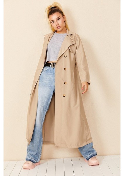 Kruvaze Yaka Trençkot-Krem Renk Trençkot Kaban Mont fırsatları