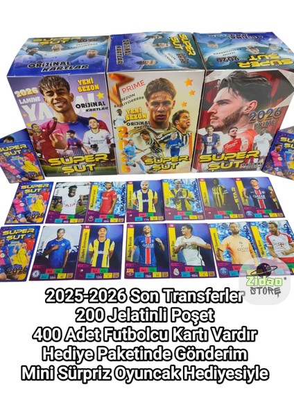Süper Şut 2026 Yeni Sezon Futbolcu Kartları 200 Jelatinli Poşet 400 Adet Hediye Paketli Oyun Kağıtları fiyatları