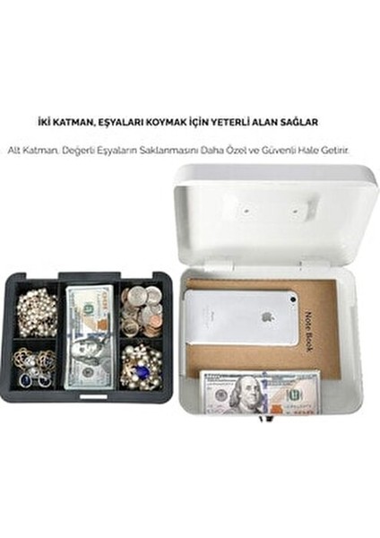 CB250 Anahtarlı Büyük Boy Para Kasası Metal Gövde 25x20x8,5 cm Taşınabilir