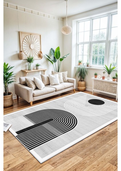 Makinede Yıkanabilir Kaymaz Taban Leke Tutmaz Gri Salon Halısı Mutfak Halısı ve Yolluk