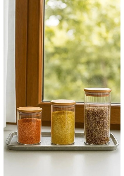 3’lü Çizgili Cam Baharatlık Seti – Hava Geçirmez Bambu Vakum Kapaklı Kavanoz Seti modelleri