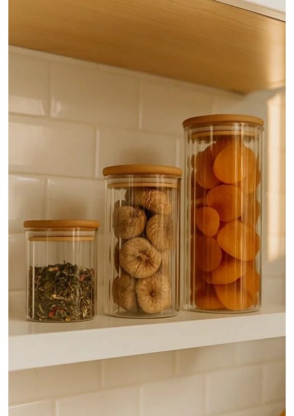 3’lü Çizgili Cam Baharatlık Seti – Hava Geçirmez Bambu Vakum Kapaklı Kavanoz Seti indirimleri