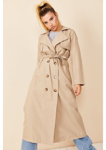 Kruvaze Yaka Trençkot-Krem Renk Trençkot Kaban Mont modelleri