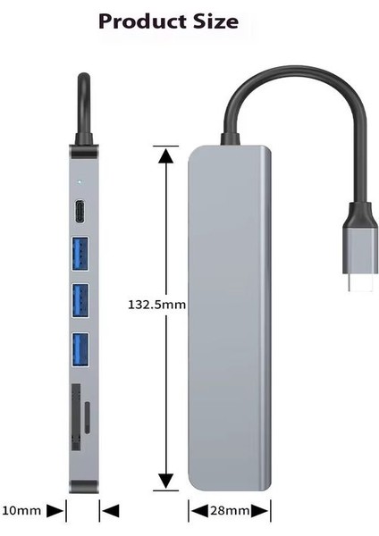 7in1 Aluminium PD100W Hızlı Şarj 4K 60Hz Hdm 3xusb 1xtype-C Tf/sd USB Çoklayıcı Çevirici fiyatları