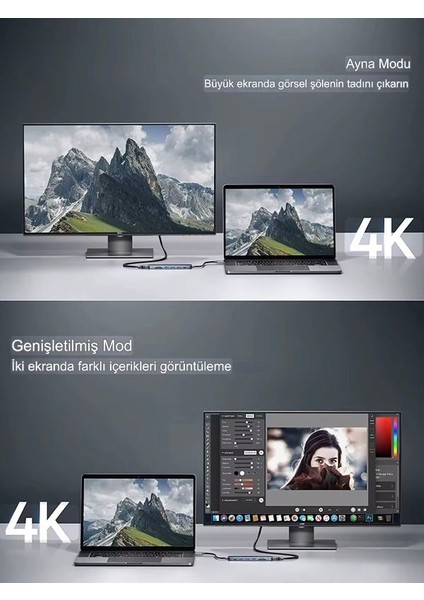 7in1 Aluminium PD100W Hızlı Şarj 4K 60Hz Hdm 3xusb 1xtype-C Tf/sd USB Çoklayıcı Çevirici indirimleri