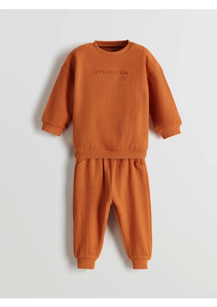 Lcw Baby Turuncu Bisiklet Yaka Erkek Bebek Sweatshirt ve Eşofman Alt 2'li