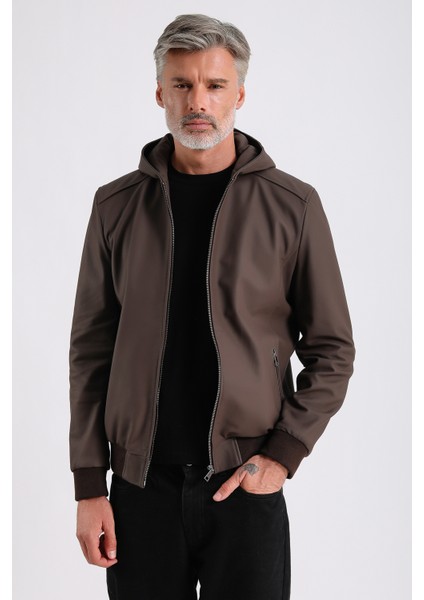 Arda Erkek Kapüşonlu Deri Mont
