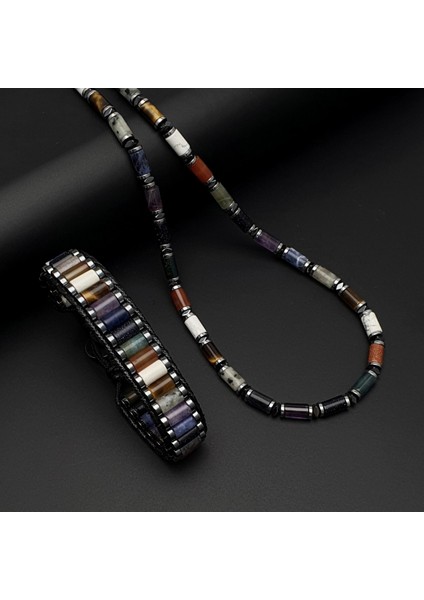 Doğal Taş Kolye Bileklik Set, Havlit, Ametist, Kaplan Gözü, Yıldız Taşı, Hint Akiği, Sodalit, Jasper, Kırmızı Akik, Hematit Taşı Kolye Bileklik Set