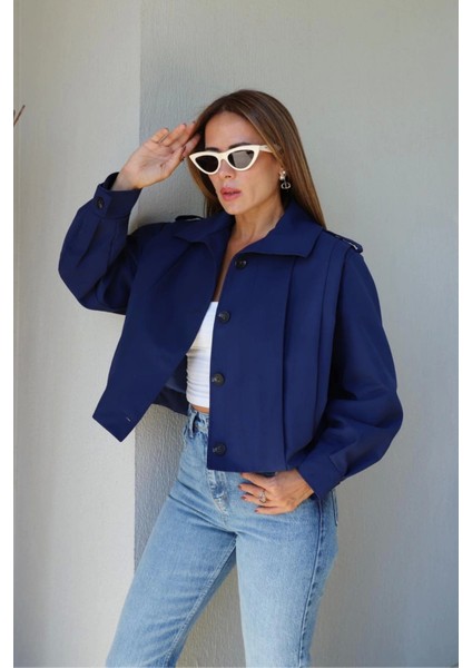 Lacivert Pile Detay Ceket